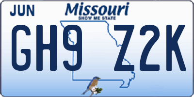 MO license plate GH9Z2K