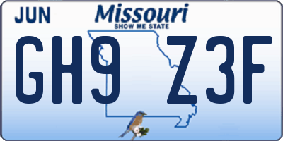 MO license plate GH9Z3F