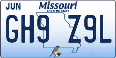 MO license plate GH9Z9L