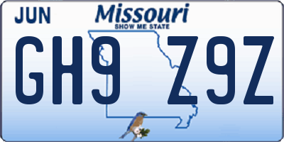 MO license plate GH9Z9Z