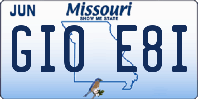 MO license plate GI0E8I