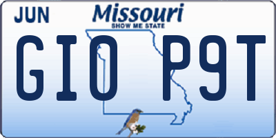 MO license plate GI0P9T