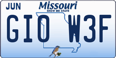 MO license plate GI0W3F