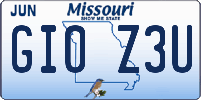 MO license plate GI0Z3U