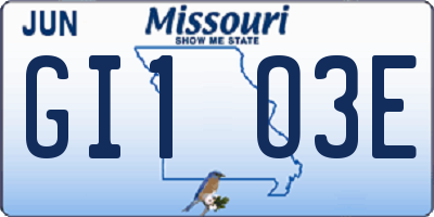 MO license plate GI1O3E