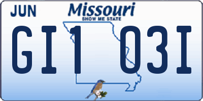 MO license plate GI1O3I