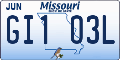 MO license plate GI1O3L