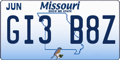 MO license plate GI3B8Z