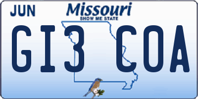MO license plate GI3C0A