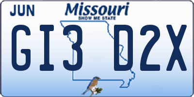 MO license plate GI3D2X