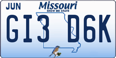 MO license plate GI3D6K