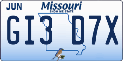MO license plate GI3D7X