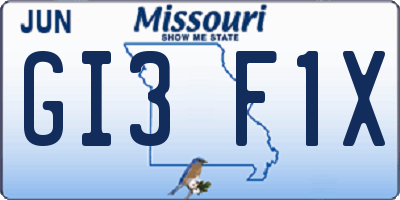 MO license plate GI3F1X