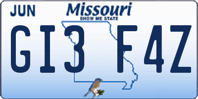 MO license plate GI3F4Z