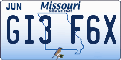 MO license plate GI3F6X