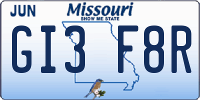 MO license plate GI3F8R