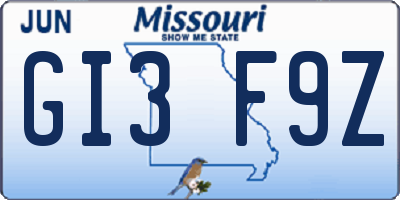 MO license plate GI3F9Z