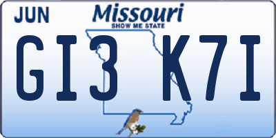 MO license plate GI3K7I