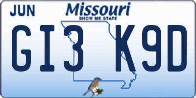 MO license plate GI3K9D