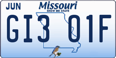 MO license plate GI3O1F