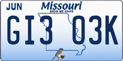 MO license plate GI3O3K