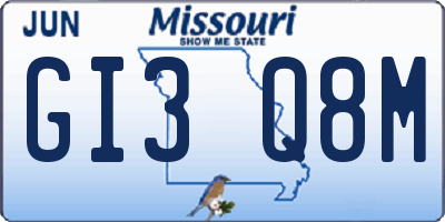MO license plate GI3Q8M
