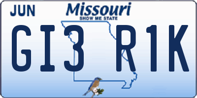 MO license plate GI3R1K