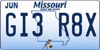 MO license plate GI3R8X