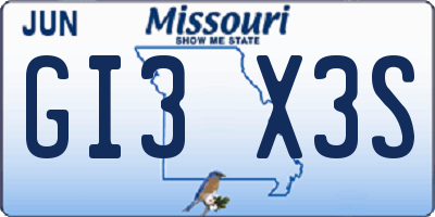 MO license plate GI3X3S