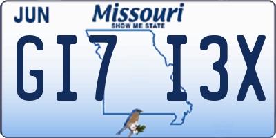 MO license plate GI7I3X
