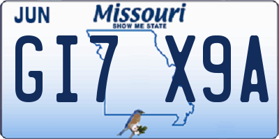 MO license plate GI7X9A
