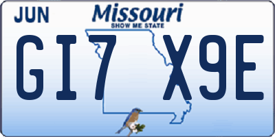 MO license plate GI7X9E