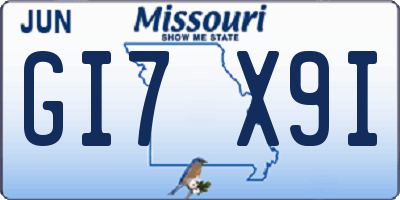 MO license plate GI7X9I