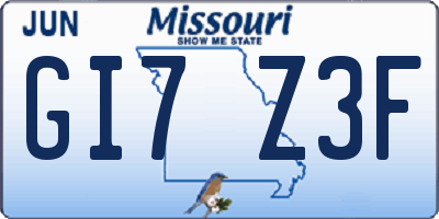 MO license plate GI7Z3F