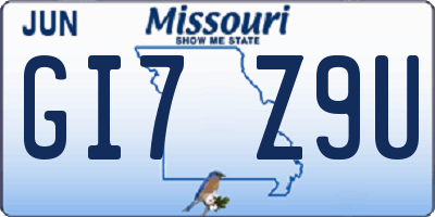 MO license plate GI7Z9U
