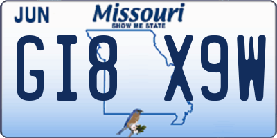 MO license plate GI8X9W