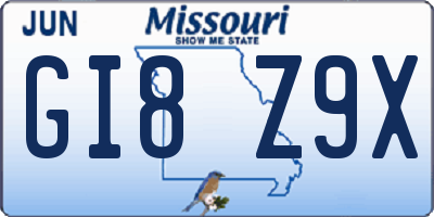 MO license plate GI8Z9X
