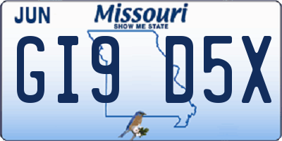 MO license plate GI9D5X