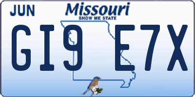 MO license plate GI9E7X