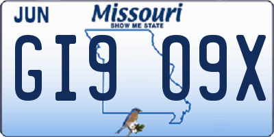 MO license plate GI9O9X