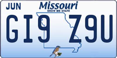 MO license plate GI9Z9U