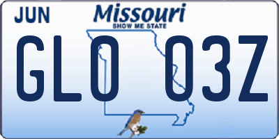 MO license plate GL0O3Z