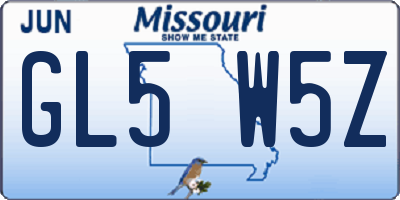MO license plate GL5W5Z