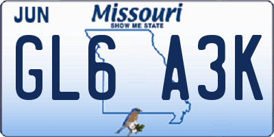 MO license plate GL6A3K