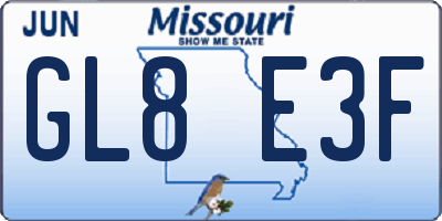 MO license plate GL8E3F