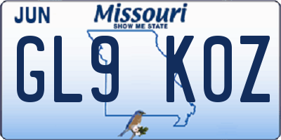 MO license plate GL9K0Z