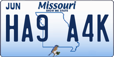 MO license plate HA9A4K