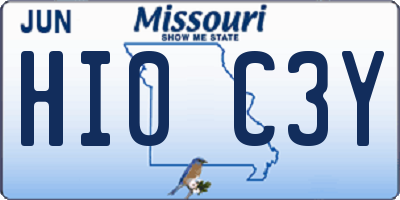 MO license plate HI0C3Y