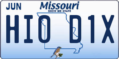 MO license plate HI0D1X