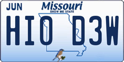 MO license plate HI0D3W